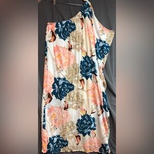 Cato 26/28 One shoulder Camino dress, pink peach, coral mustard, brown cream,